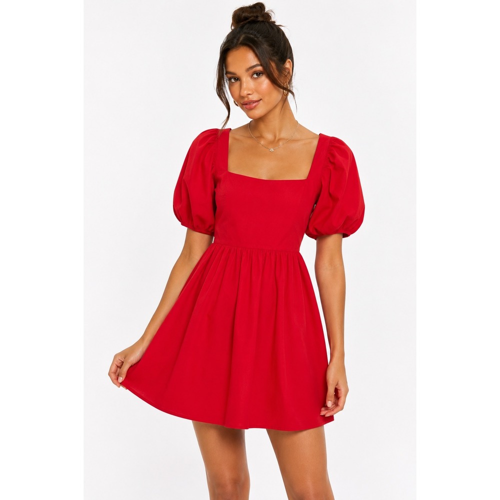 WAYF Red Puff Sleeve Mini Dress Small NWT Cottagecore Coquette Babydoll Cute